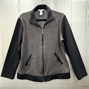 Drapers & Damons Dressy Jacket Womens LARGE Black Gray Houndstooth Full Zip - Picture 1 of 11
