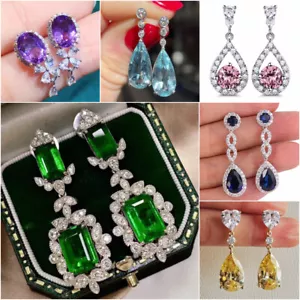 Women 925 Silver Plated Drop Earring Pretty Cubic Zircon Engagement Gifts A Pair - Picture 1 of 23