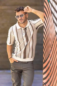 Barabas Men's Crochet Geometric Stripped See Through Polo Shirts 3P20 - Picture 1 of 31