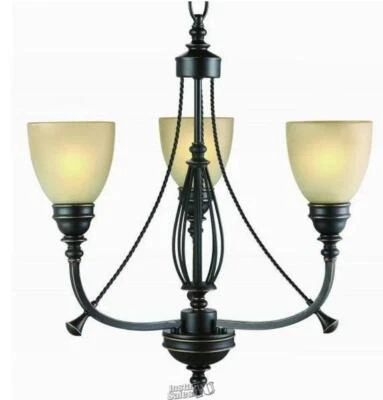 3-Light Bronze Chandelier with Tea Stained Glass Shades - Image 1 of 2
