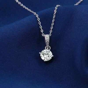 1 Ct Round Cut Lab Created Diamond Women Solitaire Pendant 14k White Gold Plated - Picture 1 of 3