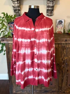 Torrid Button Up Shirt Size 5X 28 Rust Red Tie Dye Rayon Casual Beachy Cover Up - Picture 1 of 7