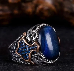 Blue Tigers Eye Stone Handmade 925 Sterling Silver jewelry Gift Men's Ring 002 - Picture 1 of 7
