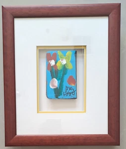 Genuine Kevin Charles 'PRO' HART, Framed Floral oil painting on bible cover - Picture 1 of 4