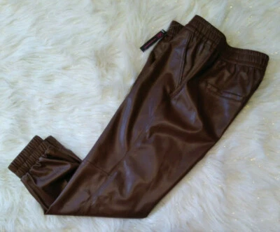 New NO BOUNDARIES Size 9 Vegan Leather Jogger Pant POCKETS Tapered Leg Brown - Image 1 of 4