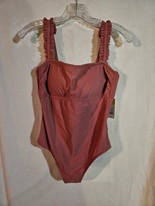 Traje de baño Kona Sol cuello cuadrado con volantes de una pieza rosa/malva mediano 8-10 - Imagen 1 de 10
