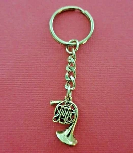 French Horn Keyring keychain gold plated Miniature player gift music teacher - Picture 1 of 2