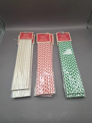 Spode Holiday Straws Christmas Tree Design Gold Red Green 8 Count X 9 - Image 1 of 4