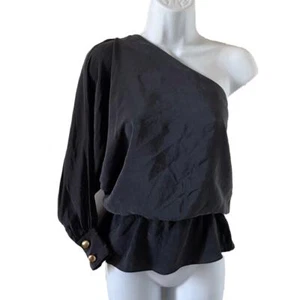 Karina Grimaldi Black Silk One Shoulder Peplum Top size S Small - Picture 1 of 3