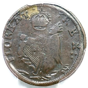 1670s M 3h.1-Eb.1 R-7 PCGS VF 25 St Patrick Farthing Colonial Copper Coin 1/4p - Picture 1 of 3