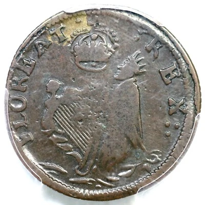 1670s M 3h.1-Eb.1 R-7 PCGS VF 25 St Patrick Farthing Colonial Copper Coin 1/4p - Image 1 of 3