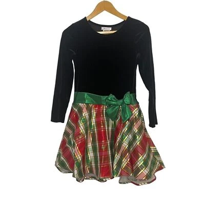 Vestido Bonnie Jean Niña Navidad Vacaciones Negro Terciopelo Verde y Rojo Talla 14 Foto 1 de 4