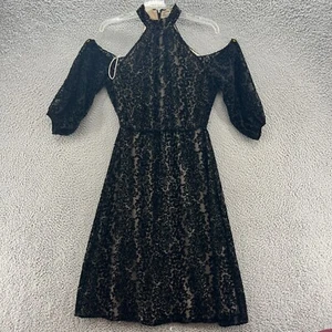 Alice + Olivia Dress Womens 4 Ruthann Cold-Shoulder Halter Velvet Lined - Picture 1 of 12