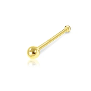 14K Solid Yellow Gold Ball Nose Stud Ring Bone 20g 1-2mm - Round Body Piercing - Picture 1 of 7