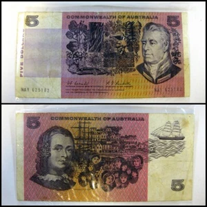 AUSTRALIAN 1967 COOMBS RANDALL $5 DOLLAR NOTE PAPER COMMONWEALTH (NAY 625182) - Bild 1 von 3