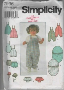 Cut Sewing Pattern 7996 infant layette pinafore romper panties skirt hat bunting - Picture 1 of 2