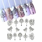 Diy Nail Art Water Transfer Decal Stickers Black Necklace Gems Flowers Jewellery