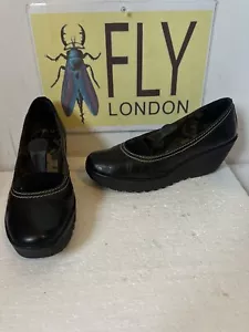 Fly London Wedges Black Leather Shoes Size UK 7 EU 40 - Picture 1 of 12