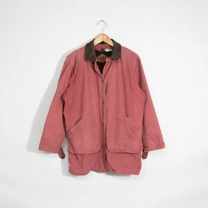 Vintage 90s Woolrich Chore Coat Mens Large Clay Color Barn Lined Leather Collar - Picture 1 of 5