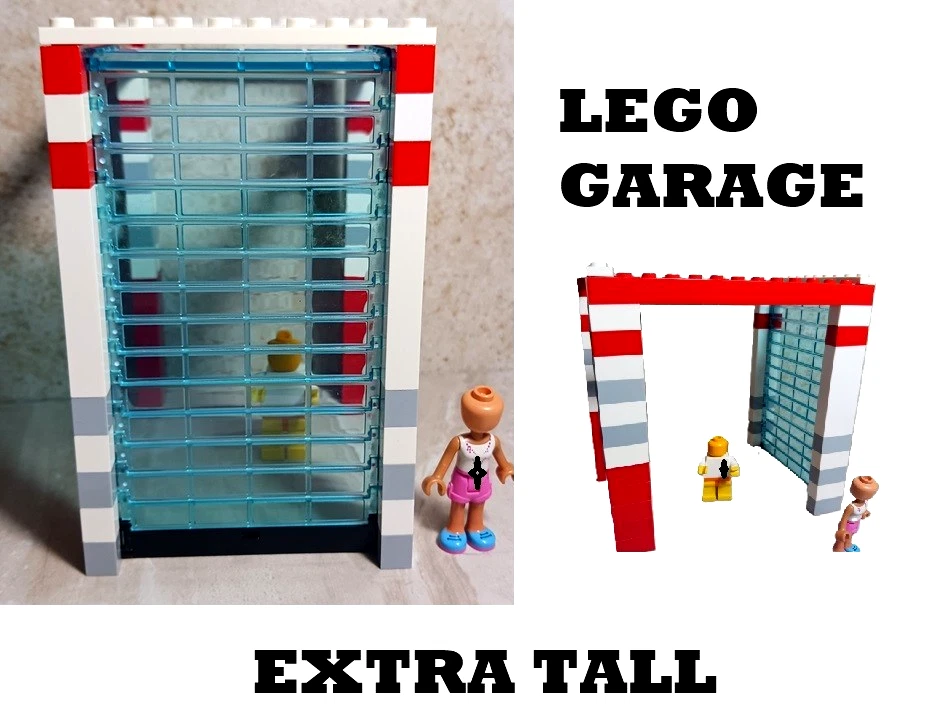 LEGO Garage Base Roll Up Door Clear See Thru Panels TALL Gray White Black Handle - Image 1 of 1