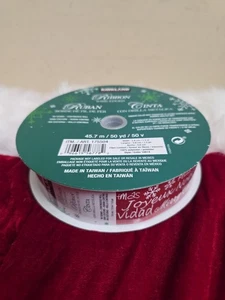 Kirkland Signature Wired Edge Red White Letter 1 1/2" Christmas Ribbon 50 Yards  - Picture 1 of 4