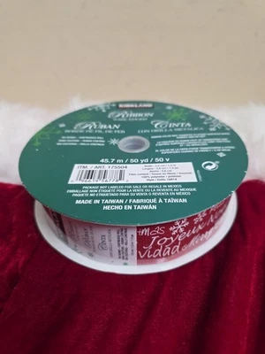 Kirkland Signature Wired Edge Red White Letter 1 1/2" Christmas Ribbon 50 Yards  - Image 1 of 4