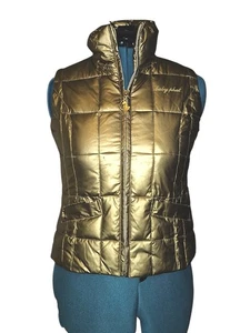 BABY PHAT Vtg Y2K 90s Metallic Gold Puffer Vest Streetwear Size Small Cat Logo - Picture 1 of 8