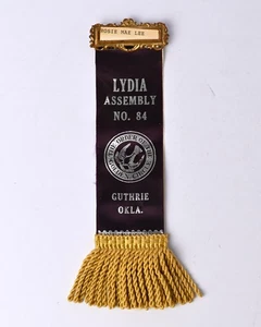 Lydia Assembly No. 84 Guthrie Oklahoma Pin Badge Ribbon Double Sided Black/White - Picture 1 of 11