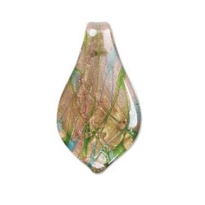Colgante de hoja rosa y verde estilo cristal de Murano lámina dorada Foto 1 de 2