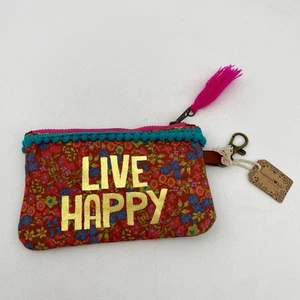 Natural Life Live Happy Floral Canvas Boho Zip Pouch Small Coin Purse Tassel - Picture 1 of 7