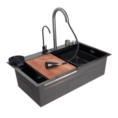 Fregadero de cocina con tabla de cortar de un solo tazón para cocinas bares granjas patios traseros Foto 1 de 4