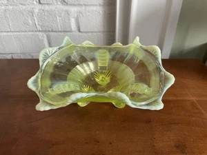 Antique Depression Northwood Glass Opalescent Vaseline Bowl Footed Dish - Picture 1 of 6