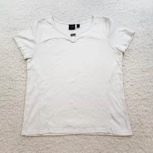 Rafaella Baby Tee T-shirt L White Metal Detail Vneck 100% Cotton Y2K 2000s 90s - Picture 1 of 7