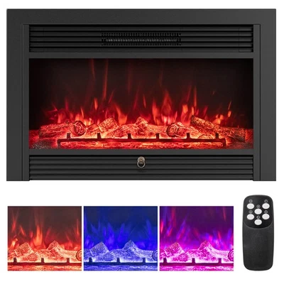 COSTWAY 33" Electric Fireplace Insert 750W Recessed Fireplace Heater with Remote Control
