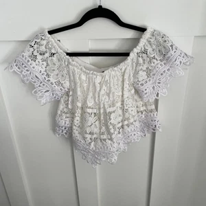 Free People Sweet Dreams Häkelspitze Top Schulterfrei Weiß Cropped Gr. XS - Bild 1 von 5