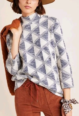 NWT Anthropologie W5 Josie Textured Pullover Navy Cream Geo Mock Neck Top S - Image 1 of 4