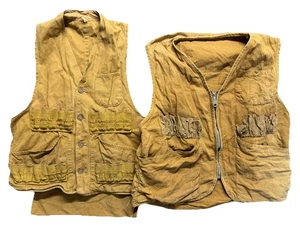 Lot 2 Vintage Youth Shooting Hunting Vest Brown Canvas 1950s? Distressed No Size - Picture 1 of 12