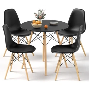 Dining Table Set Modern 5 PCS For 4 Round Dining Room Table Set W/Solid Wood Leg - Picture 1 of 10