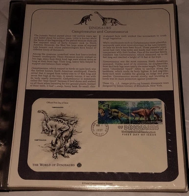 US Stamp PCS Panel FDC 1997 THE WORLD OF DINOSAURS - Camptosaurus/Camarasaurus - Image 1 of 2