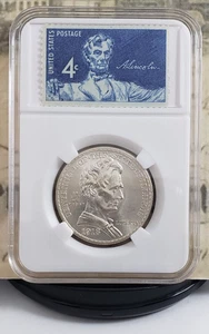 1918 Lincoln-Illinois Commemorative Silver Half Dollar with Vintage Stamps W1 - Picture 1 of 12