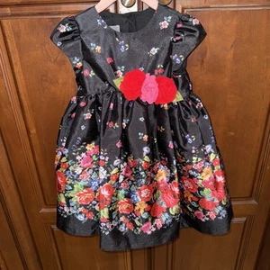 Pastourrelle Pippa & Julie 2T Toddler Girls Black Floral  Dress Pink Green - Picture 1 of 11