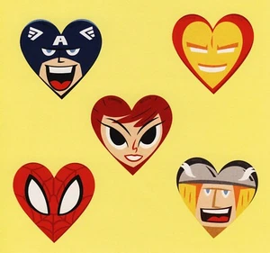 10 Marvel Valentine's Day Heart Shaped - Large Stickers - Black Widow, Thor - Picture 1 of 1