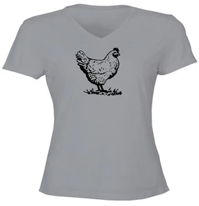 Chicken Juniors Women V-neck T-Shirt Graphic Funny Chicken Tee Animal Farm Pet - Picture 1 of 9