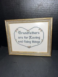 VTG Grandfathers Are For Loving Cross Stitch 9.5” X 8” Wooden Frame - Picture 1 of 3