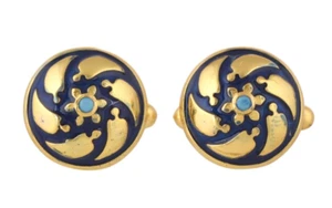 Turquoise 14K Gold Plated Art Deco Enameled Cufflinks - Picture 1 of 5