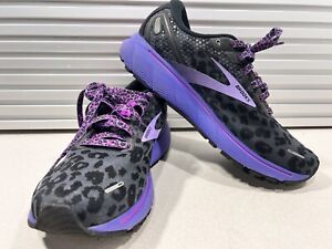 Brooks Ghost 14 Running Shoes Women US 9.5 Purple Animal Print Cheetah Leopard