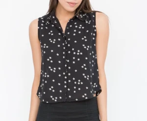 Cropped-Shirt mit Sternenmuster - ärmellose Bluse mit Kragendetail - Größe XL 12 14 - Bild 1 von 4