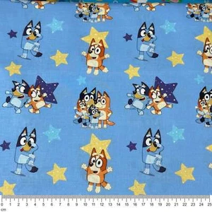 LC2998 Bluey & family Stars Blue Woven Cotton - Picture 1 of 1