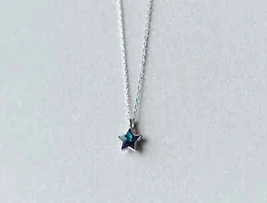 S925 Cable Chain 5-6mm Mini Blue Star Necklace 15.5-16 inches + 1 inch Extender - Picture 1 of 3