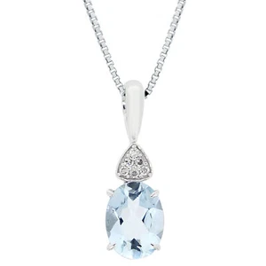 Women's 10K White Gold Aquamarine Pendant - Picture 1 of 1